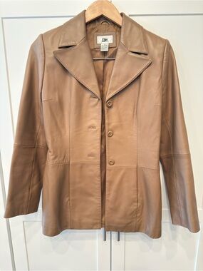 Vintage BP Nordstrom Tan Genuine Leather Structured Tailored Blazer Jacket Small